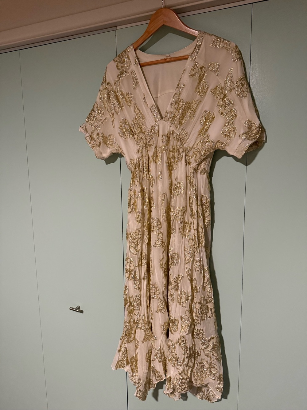 PinkBlush cream metallic floral jacquard overlay maternity maxi dress